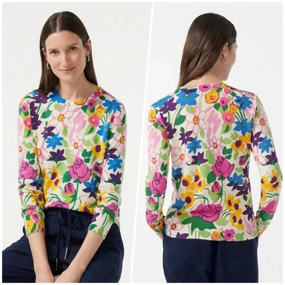 J. Crew | Women | Margot Floral Garden Merino Wool Crew Neck Sweater | Small